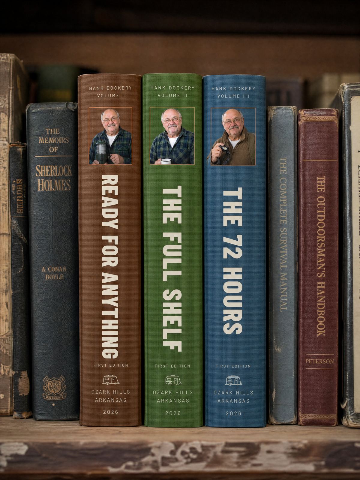 The three hardbacks on a shelf: Ready for Anything, The Full Shelf and The 72 Hours